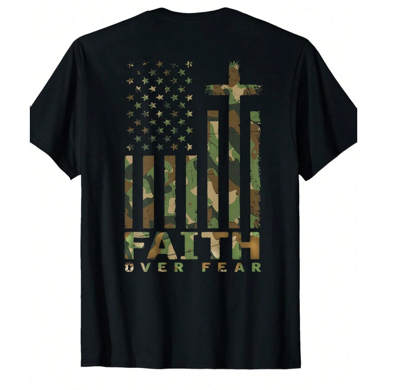 American Flag & Cross Military - T-Shirt